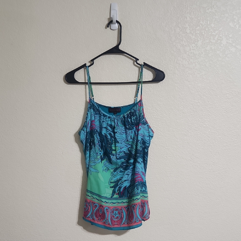 Hale Bob Silk Blend Tropical Tank Top Green/Blue Multicolored Size Small